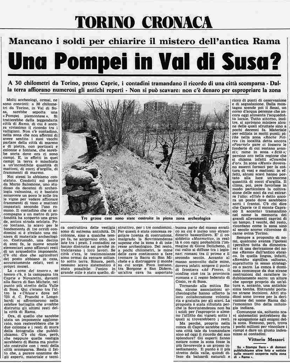 Una Pompei in Valle di Susa? Stampa Sera, 7 aprile 1975 (Archivio Storico La Stampa)